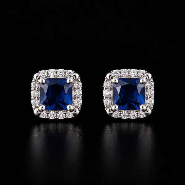 Silver_925_Blue_Cushion-Cut_Halo_Stud_Earrings_For_Women