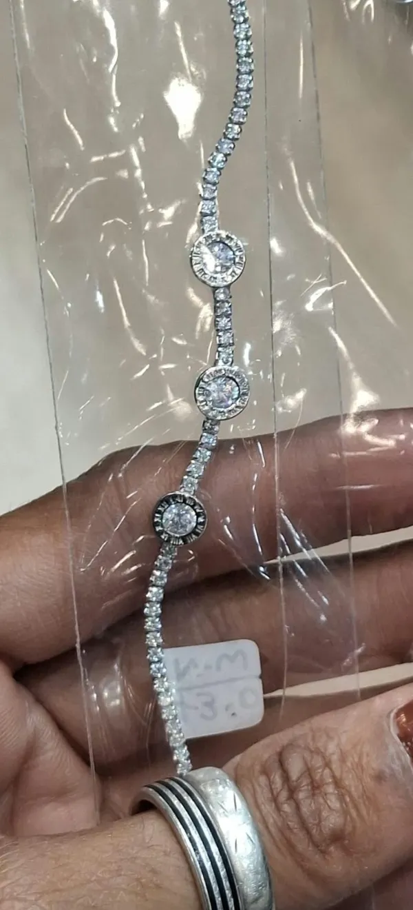 Silver_925_Rhinestone_Concentric_Motif_Chain_Bracelet_For_Women