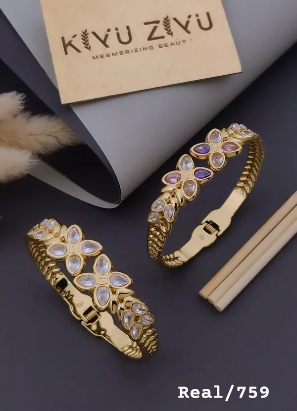 Gold_Plated_Purple_Stone_Floral_Cuff_Bracelets_For_Women