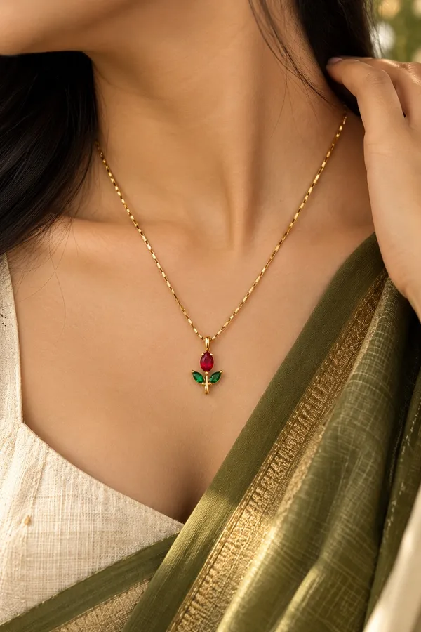 Gold_Plated_Red_Floral_Pendant_Necklace_For_Women