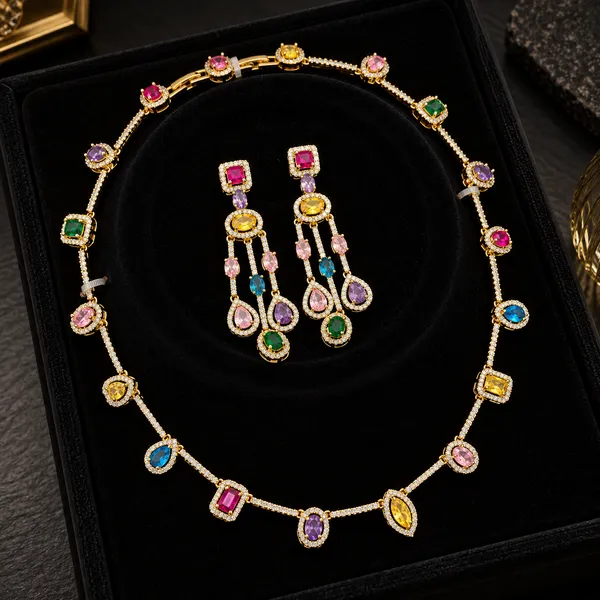 Multicolour_Gold_Tone_Brass_Stone_Necklace_And_Earrings_Set_For_Women