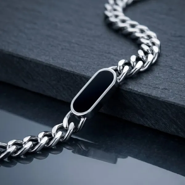 Silver_925_Black_Oval_Pendant_Link_Chain_Necklace_For_Women