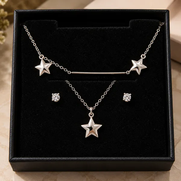 Silver_925_Star_Pendant_Necklace_And_Earrings_Set_For_Women