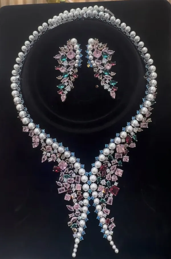 Silver_Tone_Brass_Crystal_Pearl_Necklace_And_Earrings_Set_For_Women