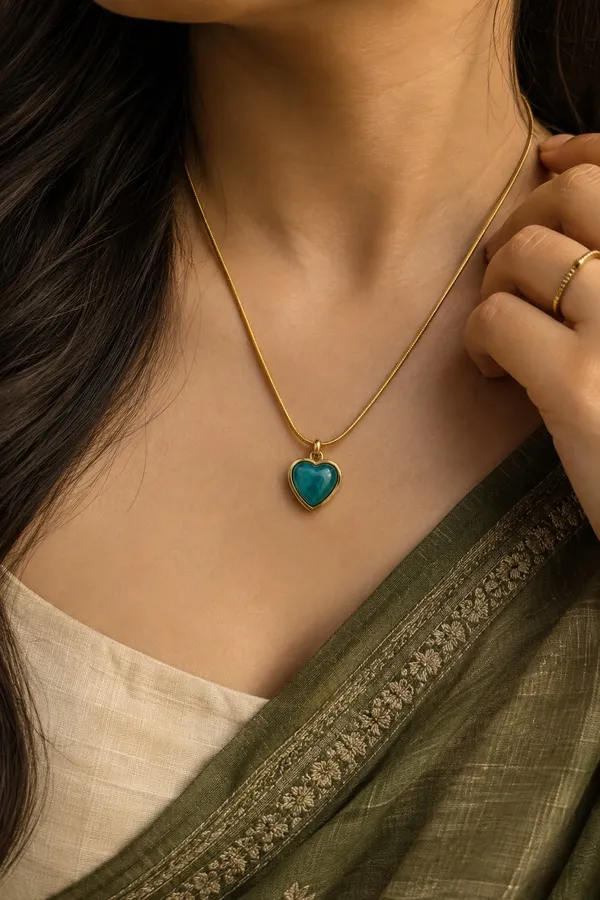 Gold_Plated_Teal_Heart_Pendant_Necklace_For_Women