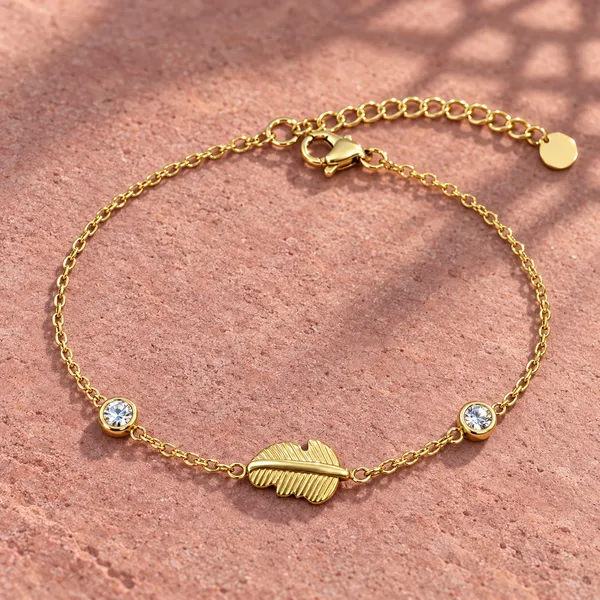 Gold_Plated_Leaf_Charm_Chain_Bracelet_For_Women