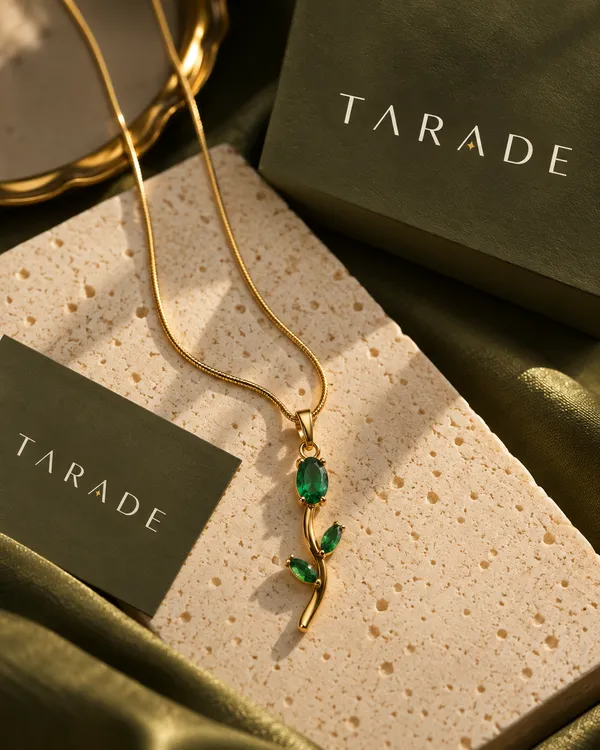 Gold_Plated_Stainless_Steel_Green_Stone_Pendant_Necklace_For_Women