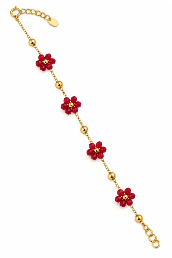 Gold_Plated_Red_Floral_Chain_Bracelet_For_Women