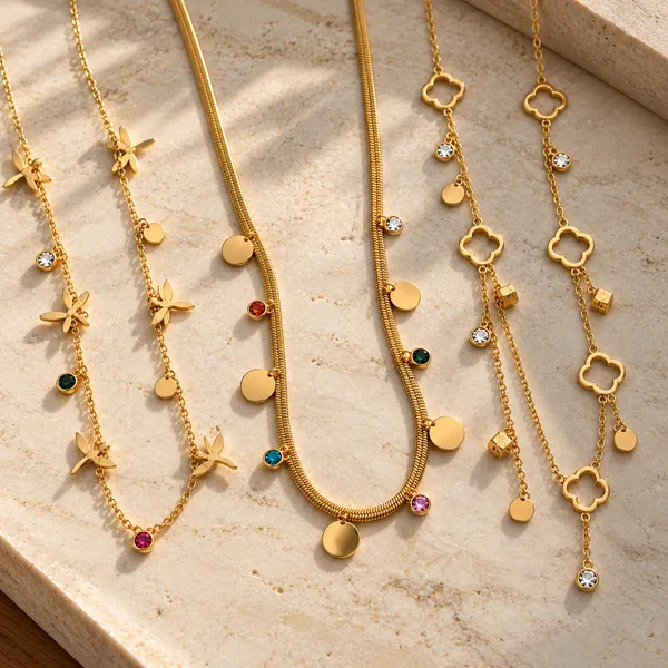 Gold_Plated_Stainless_Steel_Butterfly_Clover_Layered_Necklace_Set_For_Women