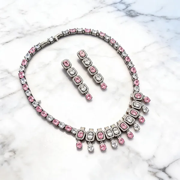 Brass_Pink_Crystal_Stone_Necklace_And_Earrings_Set_For_Women