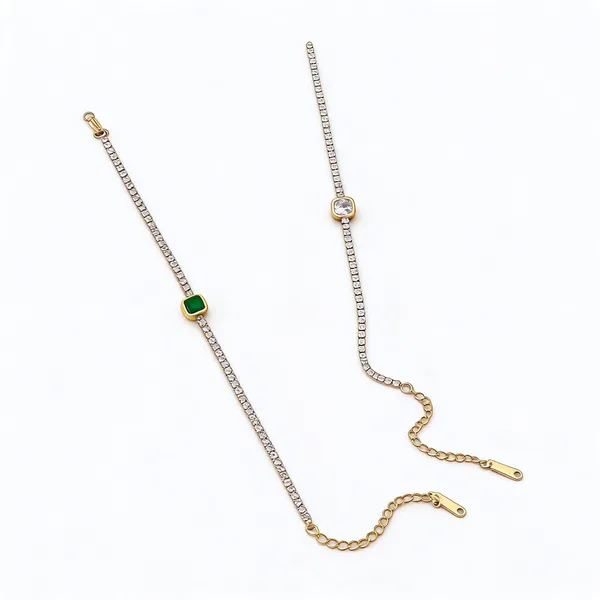 Gold_Plated_Stone_Link_Chain_Anklet_Set_For_Women