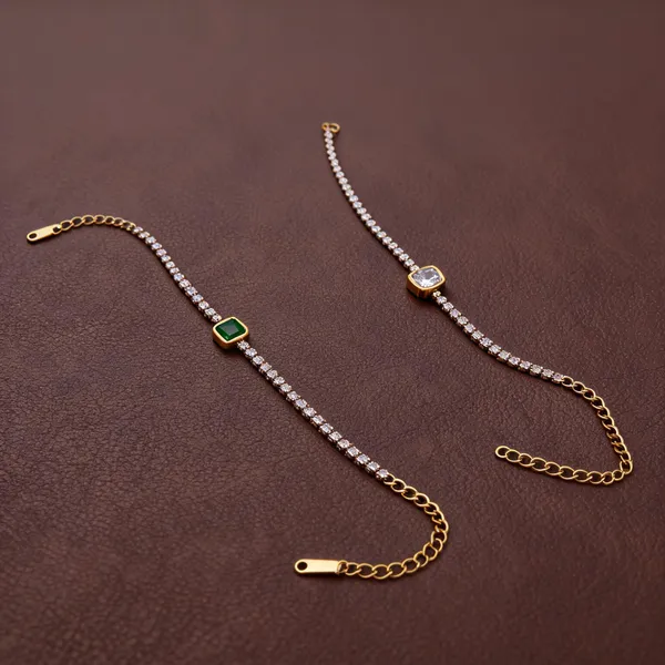 Gold_Plated_Stone_Link_Chain_Anklet_Set_For_Women