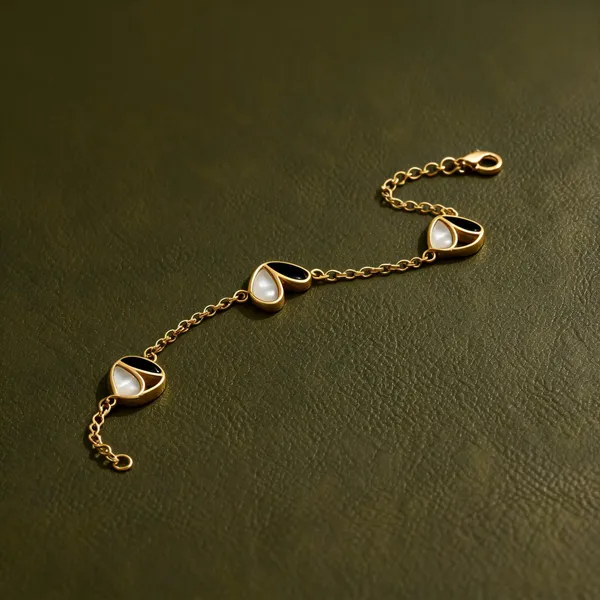 Gold_Plated_Black_White_Enamel_Link_Bracelet_For_Women