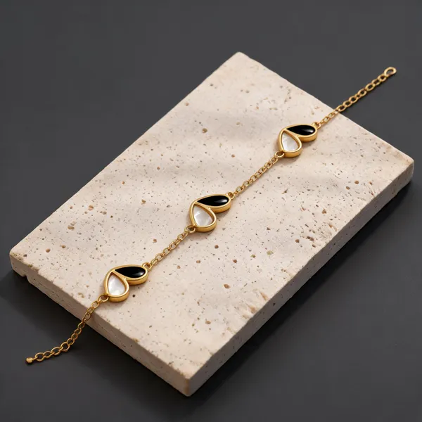 Gold_Plated_Black_White_Enamel_Link_Bracelet_For_Women