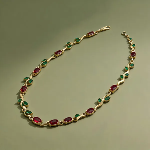 Gold_Plated_Stainless_Steel_Red_Green_Stone_Necklace_For_Women