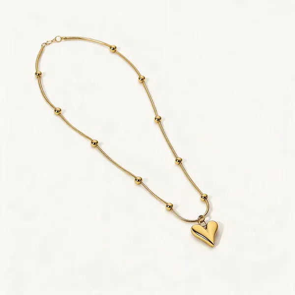 Gold_Plated_Beaded_Chain_Heart_Pendant_Necklace_For_Women
