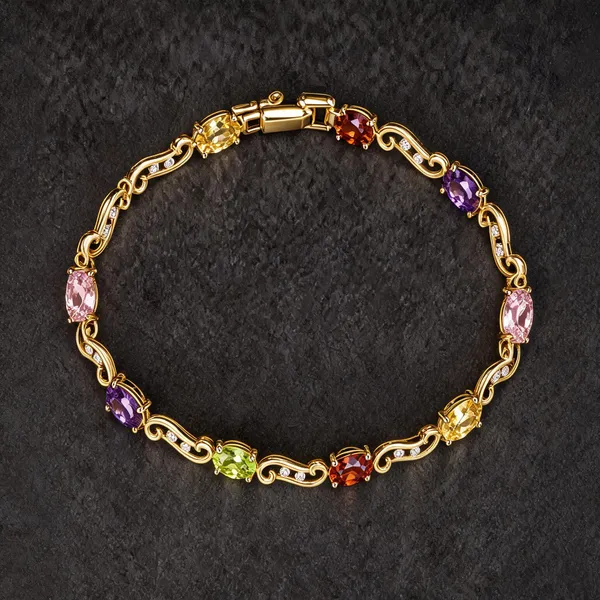 Gold_Plated_Stainless_Steel_Multicolor_Stone_Link_Bracelet_For_Women