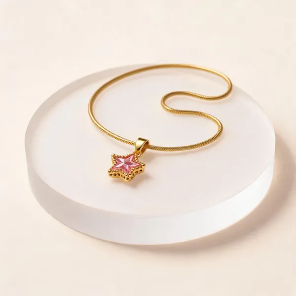Gold_Plated_Pink_Star_Pendant_Necklace_For_Women