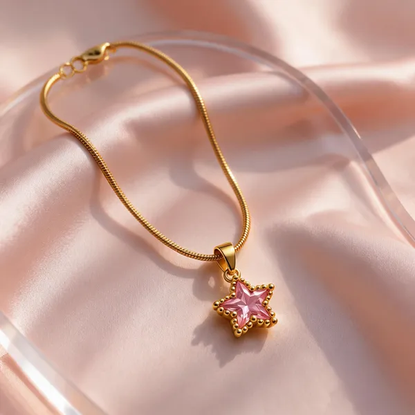 Gold_Plated_Pink_Star_Pendant_Necklace_For_Women
