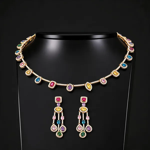 Multicolour_Gold_Tone_Brass_Stone_Necklace_And_Earrings_Set_For_Women
