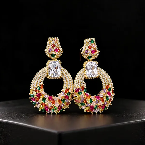 Silver_Stainless_Steel_Multicolor_Stone_Chandelier_Earrings_For_Women