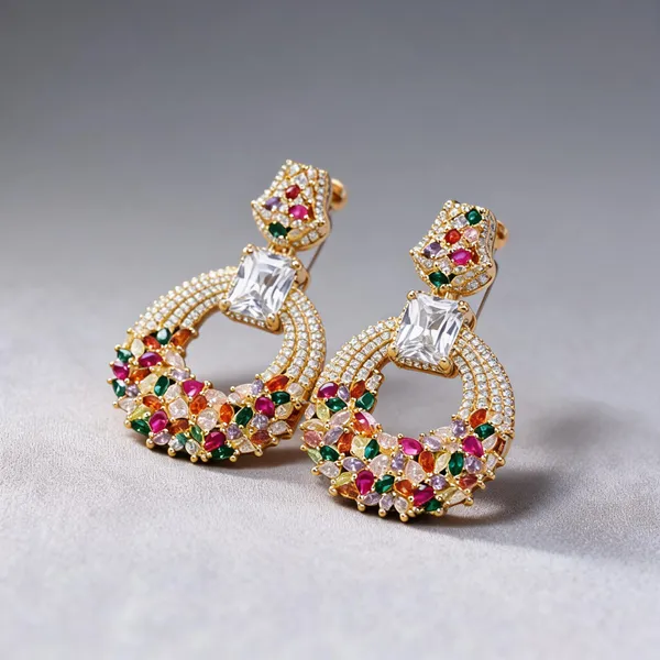 Silver_Stainless_Steel_Multicolor_Stone_Chandelier_Earrings_For_Women