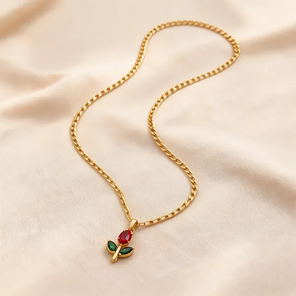 Gold_Plated_Red_Floral_Pendant_Necklace_For_Women