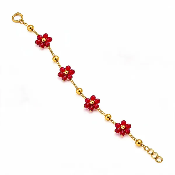 Gold_Plated_Red_Floral_Chain_Bracelet_For_Women