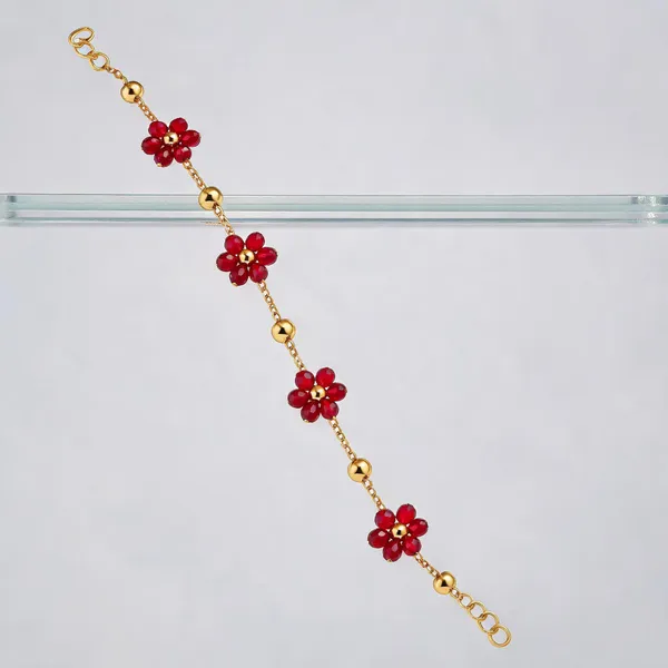 Gold_Plated_Red_Floral_Chain_Bracelet_For_Women