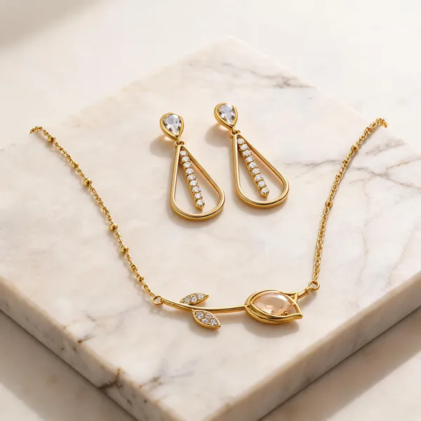 Gold_Plated_Stainless_Steel_Leaf_Motif_Necklace_Earrings_Set_For_Women