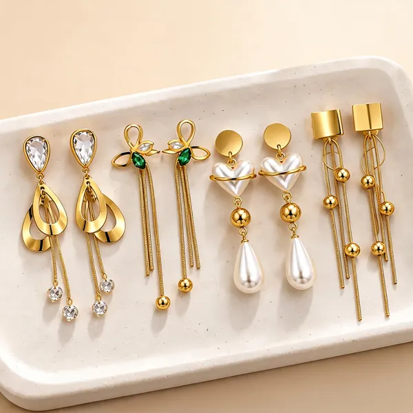 Gold_Plated_Stainless_Steel_Drop_Earrings_Set_For_Women