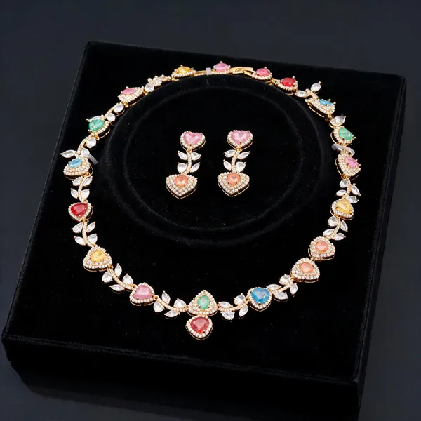 Multicolour_Gold_Tone_Brass_Heart_Stone_Necklace_And_Earrings_Set_For_Women