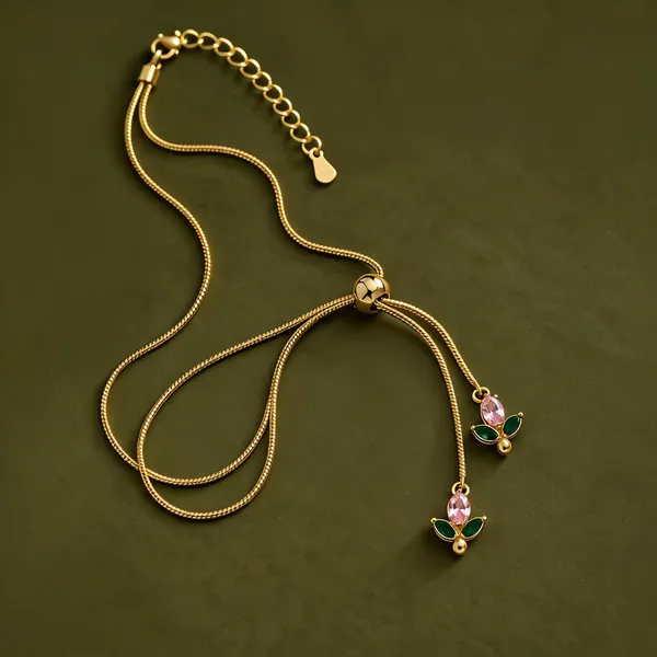 Gold_Plated_Stainless_Steel_Pink_Floral_Lariat_Necklace_For_Women