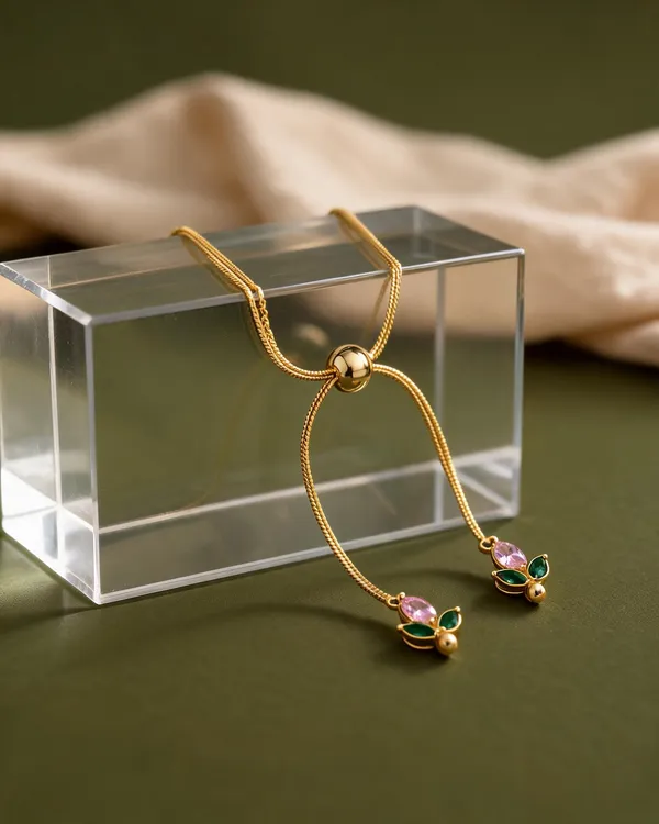 Gold_Plated_Stainless_Steel_Pink_Floral_Lariat_Necklace_For_Women