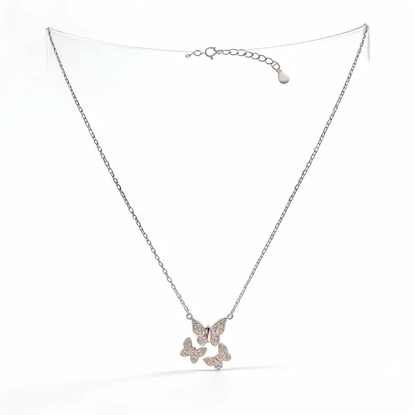 Silver_925_Triple_Butterfly_Cluster_Pendant_Necklace_For_Women