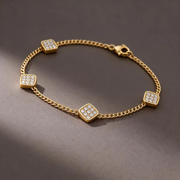 Gold_Plated_Crystal_Square_Motif_Link_Bracelet_For_Women