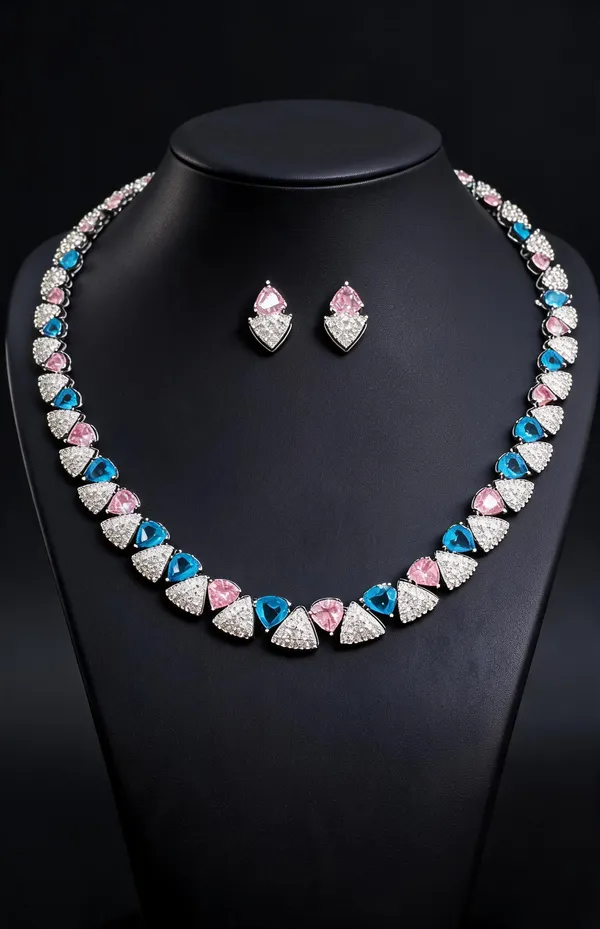 Silver_Tone_Brass_Blue_Pink_Stone_Necklace_And_Earrings_Set_For_Women