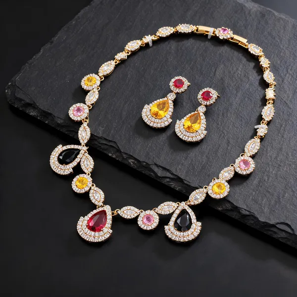 Multicolour_Gold_Tone_Brass_Rhinestone_Necklace_And_Earrings_Set_For_Women