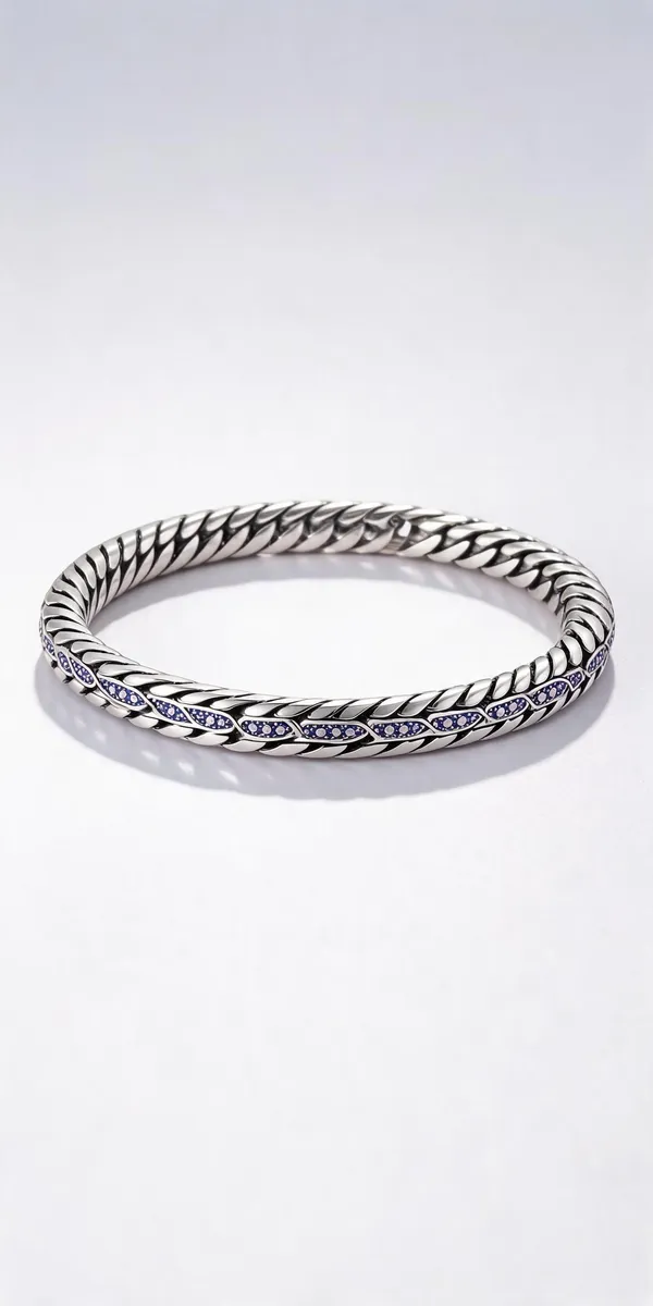 Silver_925_Black_Oval_Patterned_Bracelet_For_Men