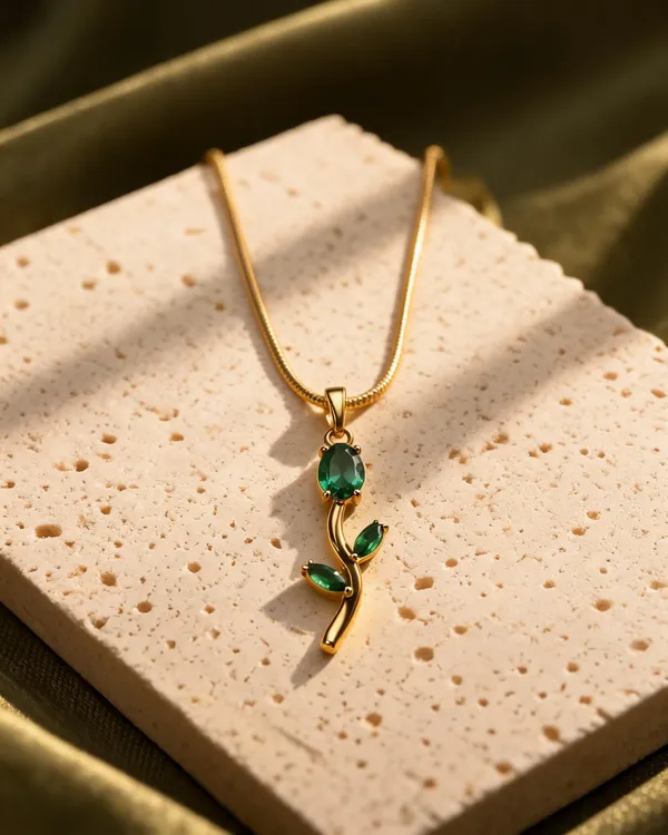Gold_Plated_Stainless_Steel_Green_Stone_Pendant_Necklace_For_Women