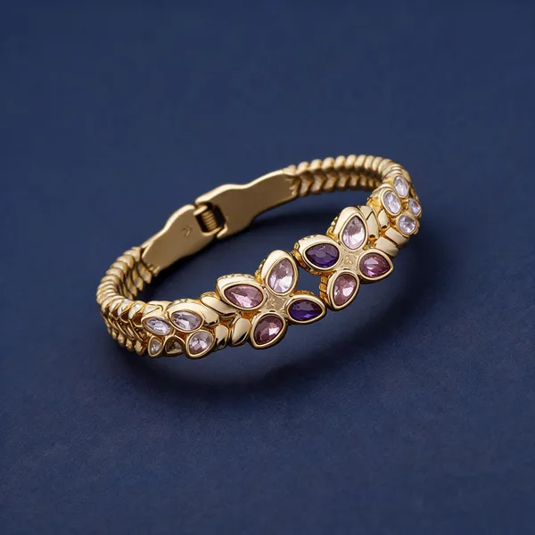 Gold_Plated_Purple_Stone_Floral_Cuff_Bracelets_For_Women