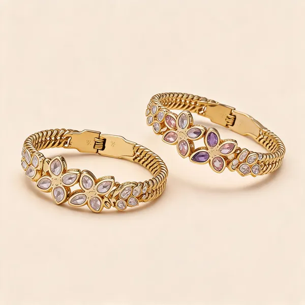 Gold_Plated_Purple_Stone_Floral_Cuff_Bracelets_For_Women