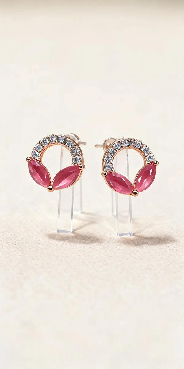 Rose_Gold_Tone_Pink_Stone_Floral_Stud_Earrings_For_Women