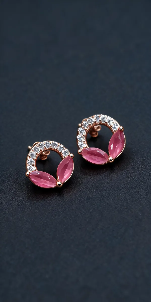 Rose_Gold_Tone_Pink_Stone_Floral_Stud_Earrings_For_Women