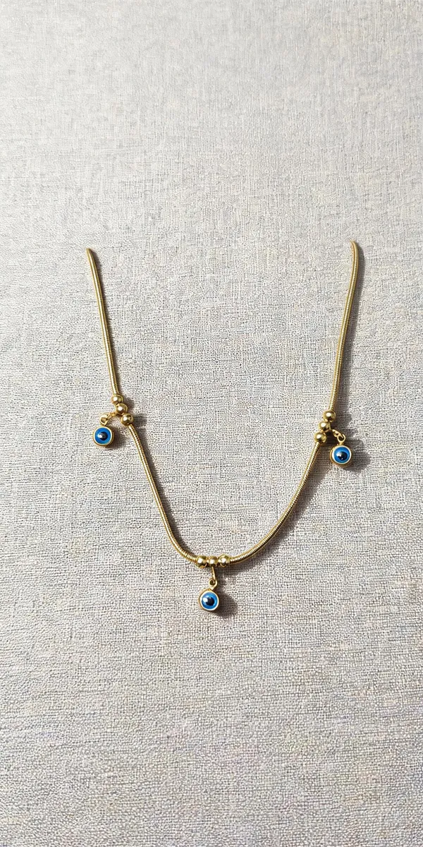 Gold_Plated_Stainless_Steel_Blue_Stone_Charm_Necklace_For_Women
