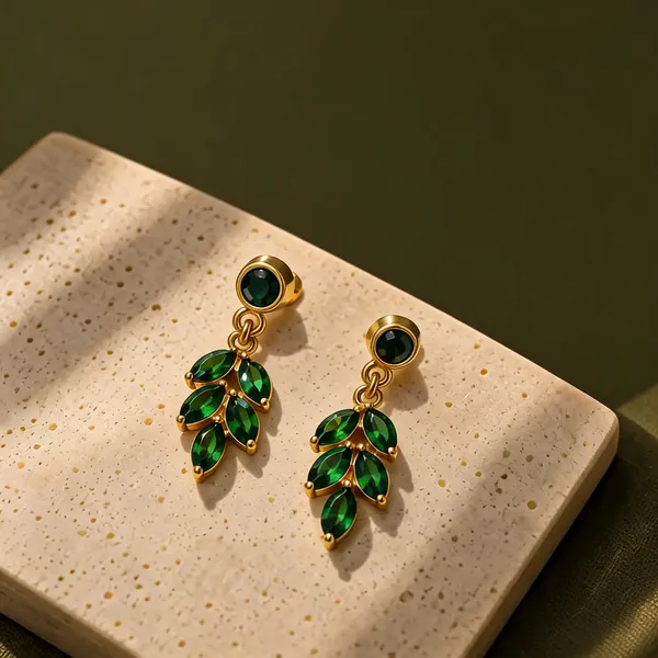 Gold_Plated_Stainless_Steel_Green_Stone_Leaf_Drop_Earrings_For_Women