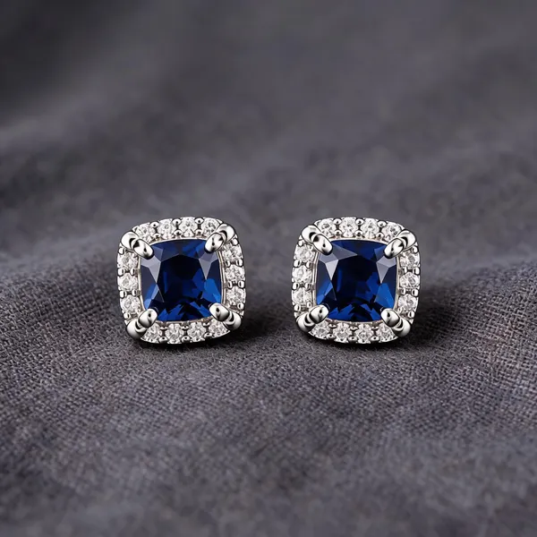 Silver_925_Blue_Cushion-Cut_Halo_Stud_Earrings_For_Women