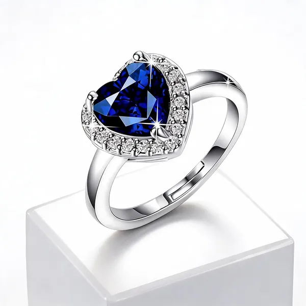 Silver_Plated_Stainless_Steel_Blue_Heart_Stone_Ring_For_Women