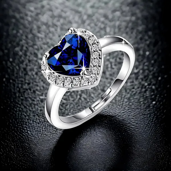 Silver_Plated_Stainless_Steel_Blue_Heart_Stone_Ring_For_Women