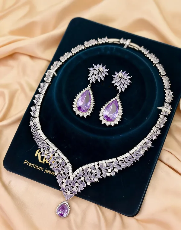 Silver_Tone_Brass_Purple_Stone_Necklace_And_Earrings_Set_For_Women